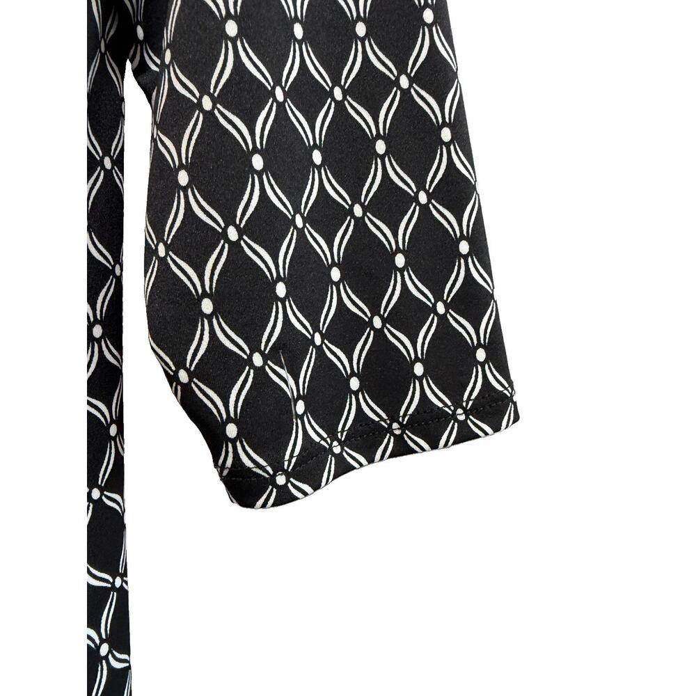 AA Studio Size 16 Black White Geometric Faux Wrap Dress 3/4 Sleeve Ruched - Picture 5 of 8